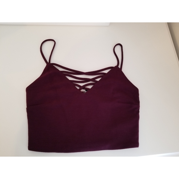 NWT criss cross crop top, plum, small - Picture 2 of 4
